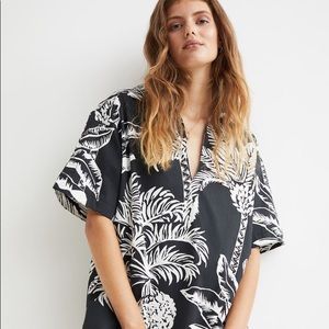 RARE🥰 H&M Black Palms Cotton Twill Tropical Shift Dress